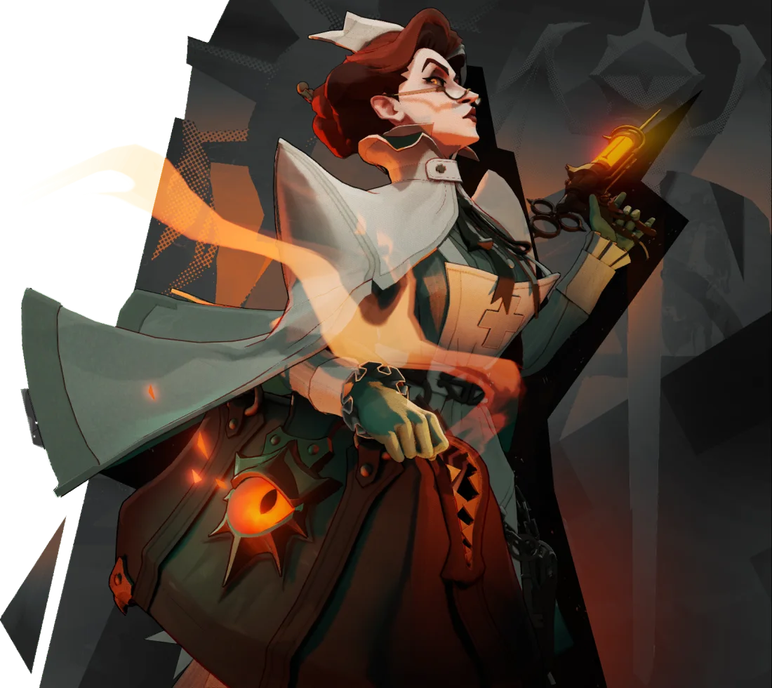 Nurse Harrow, heroína de Deadlock, con su jeringa y su maletín de horrores