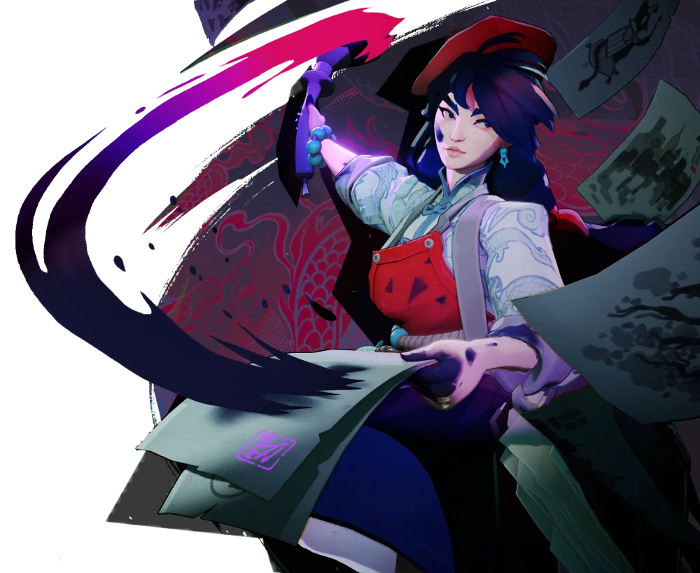 Violet, heroína de Deadlock, pintando con su gran pincel